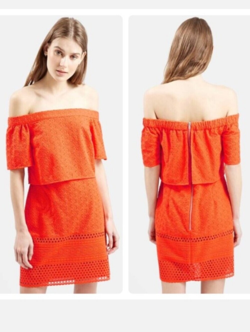 Topshop Embroidered Eyelet Off The Shoulder Dress Size 6 EUC